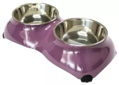 SuperDesign миска на меламиновой подставке "Лапки" нескользящая (2 х 350 мл., Розовый)