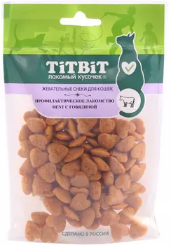 TiTBiT Dent профилактическое лакомство с говядиной для кошек (жевательные снеки) (40 г.)
