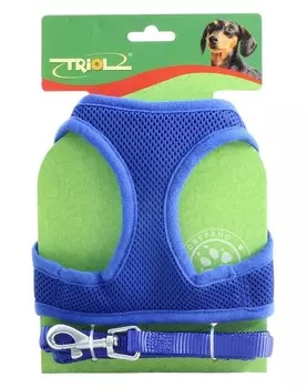 Triol HL02S комплект мягкая шлейка-жилетка и поводок (обхват груди 350 мм., поводок 15*1200 мм., Синий)