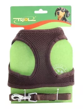 Triol HL03XS комплект мягкая шлейка-жилетка и поводок (обхват груди 300 мм., поводок 15*1200 мм., Коричневый)