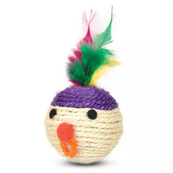 Triol игрушка для кошек из сизаля Мяч-мордашка с перьями (6,5 см.)