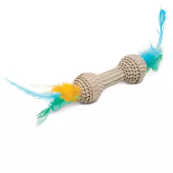 Triol Natural игрушка для кошек Гантель с перьями из гофрокартона (10 см.)