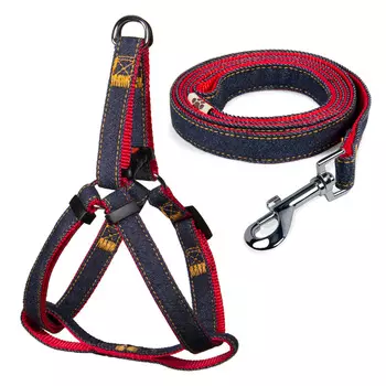 Triol комплект шлейка и поводок, джинсовый (35-45 см., Красный)