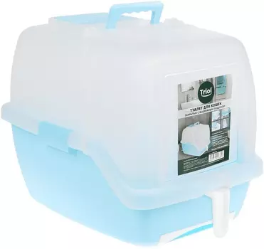 Triol P910 закрытый лоток для кошек с выдвижным поддоном, с совком и сеткой (Голубой)