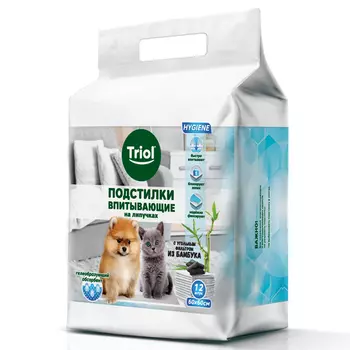 Triol Подстилки с угольным фильтром из бамбука впитывающие на липучках (60 х 60 см., 12 шт.)