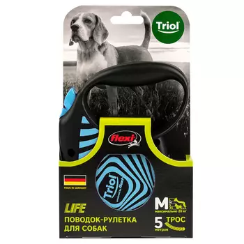 Triol поводок-рулетка Flexi Life Geometry 5 м (трос) (M, Синяя)