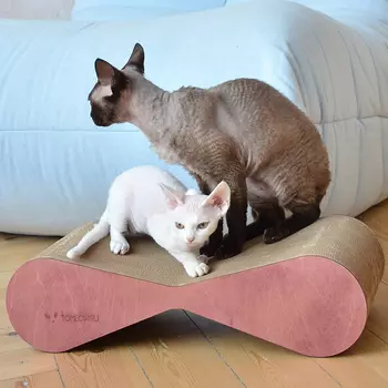 Тумяу когтеточка из картона Медиум с деревянным ободком (54 х 14 х 22 см., Красный)