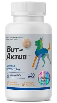 Вит-Актив Биологически активная кормовая добавка "Здоровье шерсти" для собак (120 таб.)