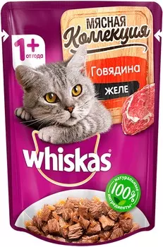 Влажный корм для кошек Whiskas Мясная коллекция, с говядиной 85 г (кусочки в желе)