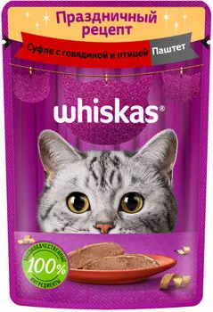 Whiskas "Праздничный рецепт" пауч для кошек (паштет) (Говядина и индейка, 75 г.)