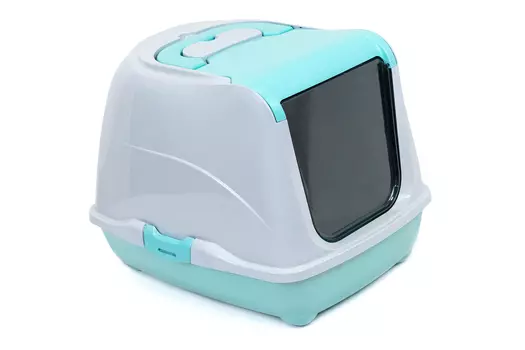 Zoom Туалет-домик для кошек закрытый с дверцей (50 х 38 х 37 см.Бирюзовый)