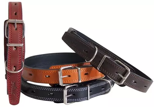 Зооник ошейник кожаный двойной премиум-классик 25мм (35-44 см, Коричневый)