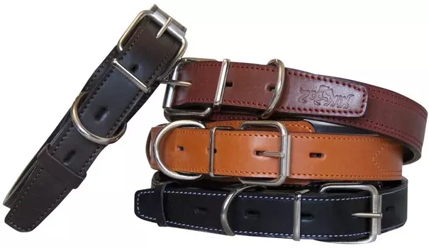 Зооник ошейник кожаный двойной премиум-классик 30мм (61-75 см, Черный)