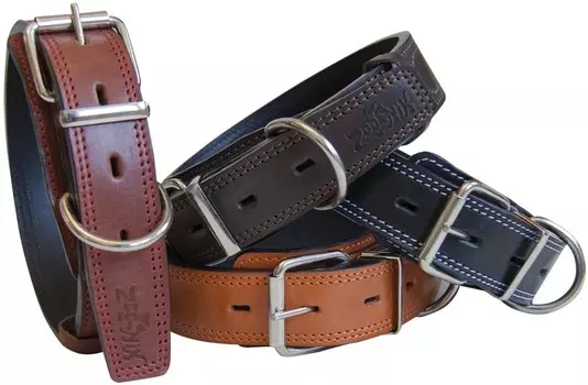 Зооник ошейник кожаный двойной премиум-классик 35мм (41-53 см., Апельсиновый)