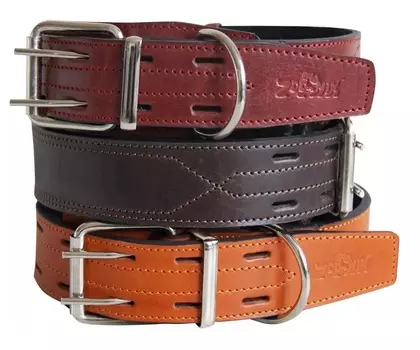 Зооник ошейник кожаный двойной премиум-классик 45мм (72-83 см, Коньячный)