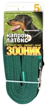 Зооник поводок капроновый/двойная латексная нить (5 м. х 20 мм., Зеленый)