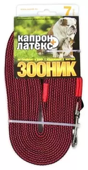 Зооник поводок капроновый/двойная латексная нить (7 м. х 20 мм., Красный)