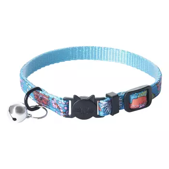 ZooOne ошейник для кошки с безопасной пряжкой и бубенчиком цветы (10 мм. х 18-28 см., Синий)
