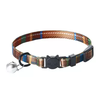 ZooOne ошейник для кошки с безопасной пряжкой и бубенчиком шотландка (10 мм. х 18-28 см., Коричневый)