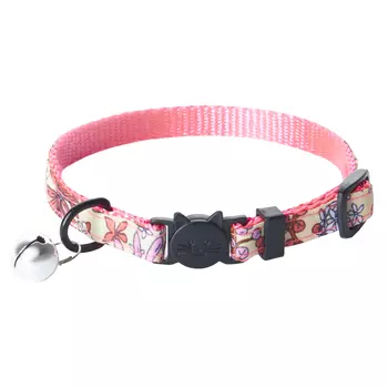 ZooOne ошейник для кошки с безопасной пряжкой и бубенчиком цветы (10 мм. х 18-28 см., Красный)