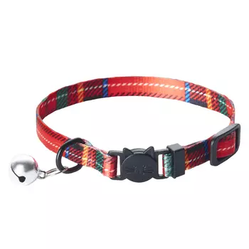 ZooOne ошейник для кошки с безопасной пряжкой и бубенчиком шотландка (10 мм. х 18-28 см., Красный)