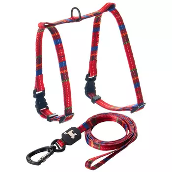 ZooOne шлейка для кошки с поводком шотландка (Красная)