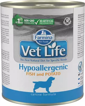 корм Farmina Vet Life Hypo Fish & Potato с рыбой и картофелем паштет диета для собак 0,3 кг