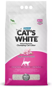 Наполнитель Cats White Baby Powder с ароматом детской присыпки комкующийся бентонит 4,25кг 5 л