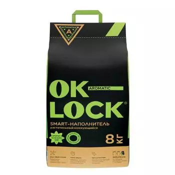 Наполнитель Ok-Lock "ЗЕЛЕНЫЙ ЧАЙ" растительный комкующийся 8кг 18 л