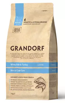 Сухой корм для кошек Grandorf Cat Indoor белая рыба с индейкой 2 кг