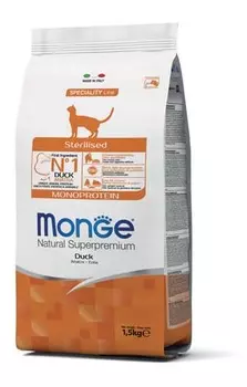 Сухой корм для кошек Monge Cat Monoprotein Sterilised для стерилизованных с уткой 1,5 кг
