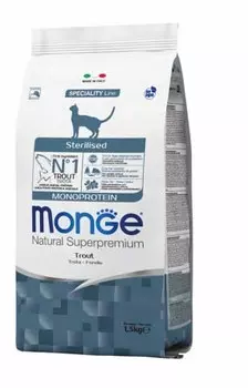 Сухой корм для кошек Monge Cat Monoprotein Sterilised Trout для стерилизованных с форелью 1,5 кг