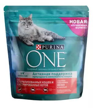 Сухой корм для кошек Purina One Sterilized для стерилизованных с лососем и пшеницой 1,5 кг
