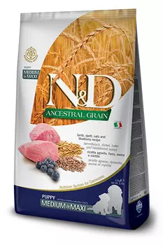 Сухой корм для щенков Farmina N&amp;D Ancestral Grain Puppy Medium &amp; Maxi низкозерновой с ягненком и черникой 2,5 кг