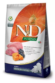 Сухой корм для щенков Farmina N&amp;D Pumpkin Puppy Medium &amp; Maxi беззерновой с ягненком, черникой и тыквой 12 кг