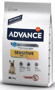 Сухой корм для собак Advance Mini Sensitive для маленьких пород с чувствительным пищеварением с лососем и рис 7,5 кг