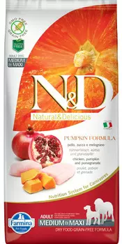 Сухой корм для собак Farmina N&amp;D Pumpkin Adult Medium &amp; Maxi беззерновой с курицей, тыквой и гранатом 2,5 кг