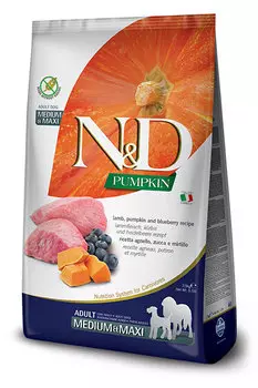 Сухой корм для собак Farmina N&amp;D Pumpkin Adult Medium &amp; Maxi беззерновой с ягненком, черникой и тыквой 2,5 кг