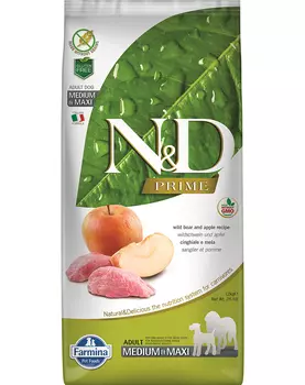 Сухой корм для собак Farmina N&amp;D Prime Adult Medium &amp; Maxi беззерновой с кабаном и яблоком 12 кг
