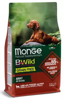 Сухой корм для собак Monge BWild Grain Free с ягненком, картофелем и горохом 2,5 кг