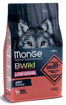 Сухой корм для собак Monge BWild Low Grain с мясом оленя 2,5 кг