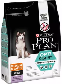 Сухой корм для собак Purina Pro Plan Grain Free для средних пород с чувствительным пищеварением с индейкой 2,5 кг