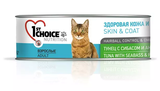 Влажный корм для кошек 1st Choice Skin&amp;Coat Тунец с Сибасом и Ананасом 0,085 кг