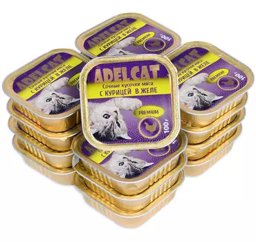 Влажный корм для кошек Adel Cat сочные кусочки мяса с курицей в желе 0,1 кг