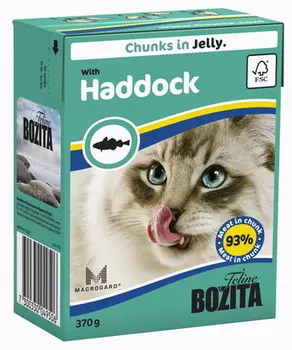 Влажный корм для кошек Bozita Feline Haddock кусочки в желе морская рыба 0,37 кг