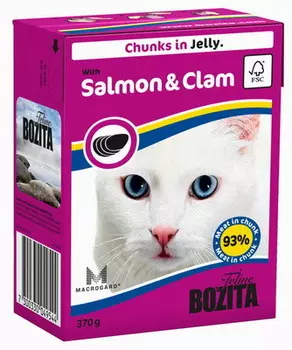 Влажный корм для кошек Bozita Feline Salmon &amp; Clam кусочки в желе 0,37 кг