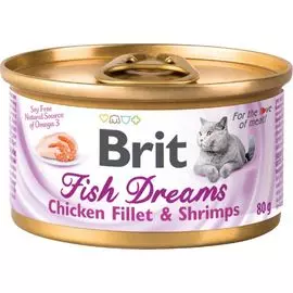 Влажный корм для кошек Brit Fish Dreams Куриное филе и креветки 0,08 кг