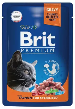 Влажный корм для кошек Brit Premium Пауч Лосось в соусе для стерилизованных 0,085 кг