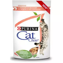 Влажный корм для кошек Cat Chow Sensitive с лососем и кабачками в соусе пауч 0,085 кг
