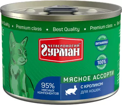 Влажный корм для кошек Четвероногий Гурман Мясное ассорти с кроликом 0,19 кг